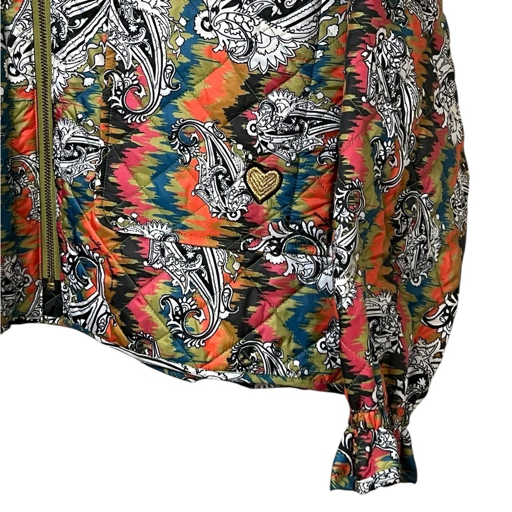 Emily Lovelock multicolor paisley quilted zip front boxy jacket colorful - Picture 5 of 11